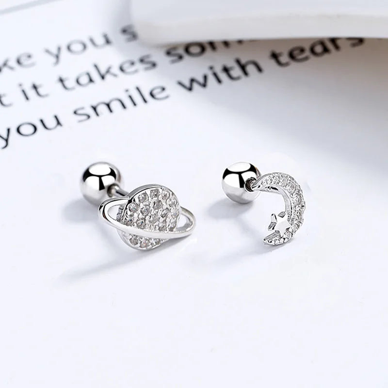 Silver Color Screw Back Helix Piercing Stud Earrings For Women Cubic Zirconia 925 Silver Needles Cartilage Earring Jewelry 2 pcs