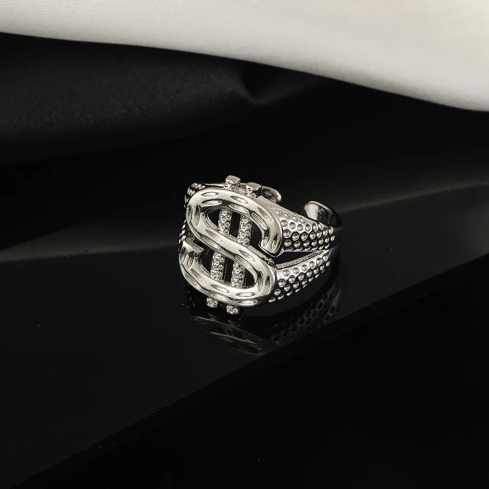 Exaggerated Dollar Sign Ring Women Men Trendy Jewelry Gift Hip Hop Rock Money Ring Resizable