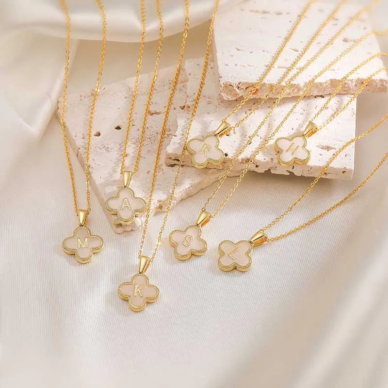 New Fashion Personalized 26 Initials Flower Charm Necklace For Women Name Ladies Jewelry Gift