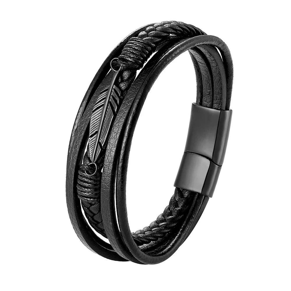 A range of exquisite luxury accessories with this high-quality men's fashion gift. Crafted from genuine black leather, these bracelets offer a unique combination of style and versatility. Perfect for those who appreciate a touch of wild handsomeness, these DIY bracelets make for a truly remarkable gift.