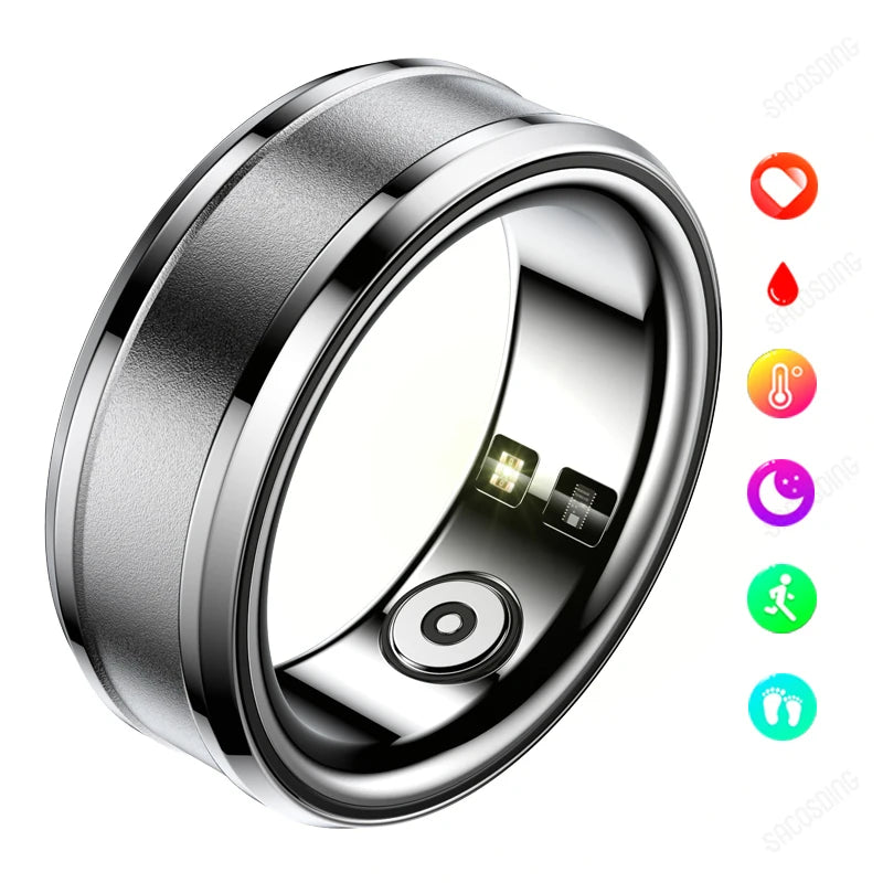 2024 Smart Ring Men Women Health Body Temperature Blood Pressure Fashion Ring Smart IP68 Waterproof Odometer Sports Ring Smart