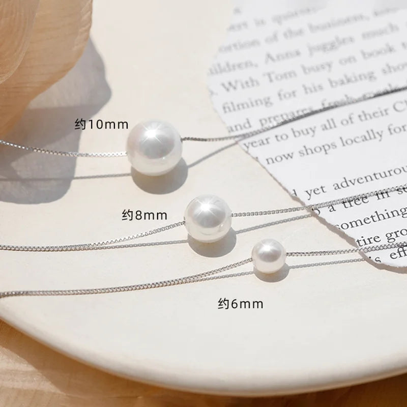 4mm 5mm 6mm Imitation Pearl Pendant Necklace for Women Elegant Romantic Invisible Fish Wire Clavicle Bead Collar Wedding Jewelry