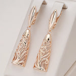 Kinel Hot Hollow Flower Dangle Earrings for Women Trendy 585 Rose Gold Color Ethnic Long Big Earrings Vintage Wedding Jewelry