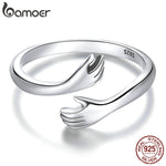 925 Sterling Silver Hug Warmth and Love Hand Adjustable Ring