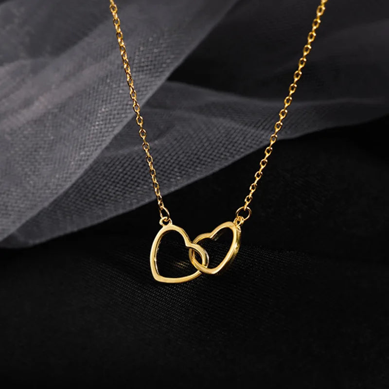 2024 Double Heart Pendant Necklace for Women Couple Choker Gold Silver Color Chain Wedding Party Friends Jewelry Gift