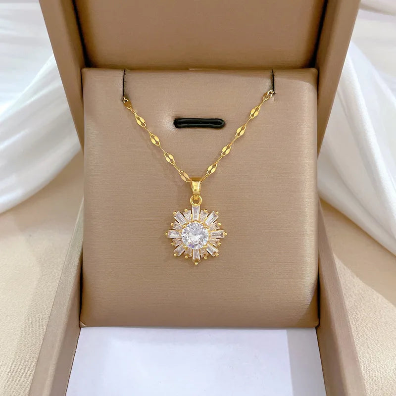 316L Stainless Steel Gold Color Multiple Styles Opal Rhinestone Animal Dolphin Rabbit Flower Butterfly Necklace For Women