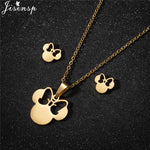Cartoon Bowknot Mouse Stainless Steel Jewelry Set for Women Fashion Anime Animal Necklace Earrings Party Accessories