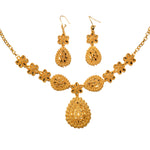 24K Gold Necklace and AU999 Gold Earrings Two-Piece Set, Elegant Water Drop Shape Wedding Jewelry for Women