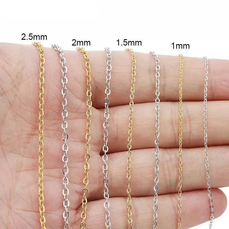 5 meters Stainless Steel Link Chains Bulk Lot 1 1.5 2 2.5mm Gold Color Necklace Chains for Diy Bracelet Supplies Jewelry Making