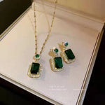 3-piece Set Luxury Fashion Emerald Perfume Bottle Necklace Earrings Ring Banquet Wedding Jewelry Set for Women Birthday Gift