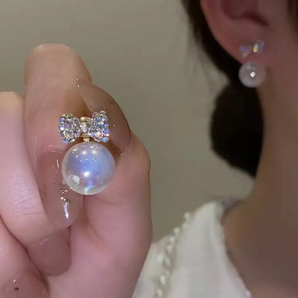 2025 New Inlaid Rhinestone Pearl Stud Earrings Women Personality Fashion Unique Design Earrings Wedding Jewelry Birthday Gift