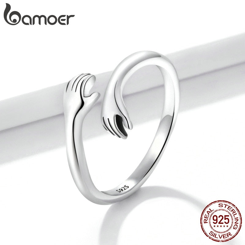 925 Sterling Silver Hug Warmth and Love Hand Adjustable Ring