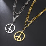 Cazador Stainless Steel 2025 Peace Sign Pendant Necklace for Men Gold Color Double Chain Necklace Jewelry Lover Gift Wholesale