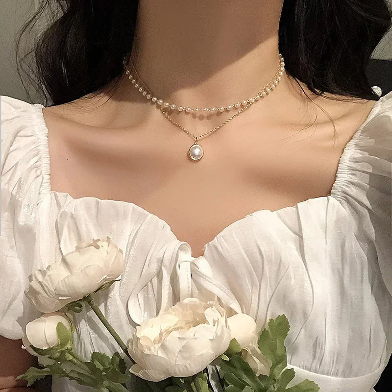 Beads Women's Neck Chain Kpop Pearl Choker Necklace Gold Color Goth Chocker Jewelry Pendant Necklaces 2022 Collar for Girl