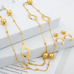 Gold Color Jewelry Set Fashion Long Chain Necklace Stud Earings Set African Bride Jewelry For Women Wedding Party Gifts