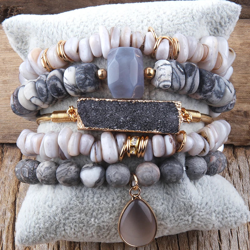 Celebrate your friend's birthday in style with this exquisite set of 5 beaded bracelets. Designed by a talented fashion new designer, these stack bracelets feature chip stones that add a touch of elegance to any outfit. Perfect as a gift for your fashionable friends, these bangle bracelets are a must-have in every woman's jewelry collection.