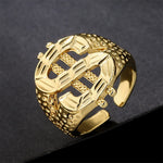 Exaggerated Dollar Sign Ring Women Men Trendy Jewelry Gift Hip Hop Rock Money Ring Resizable