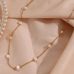 Anti-allergy Stainless Steel Chain Freshwater Pearl Chain Necklace Bracelets For Women Gold Plated Jewelry Set
