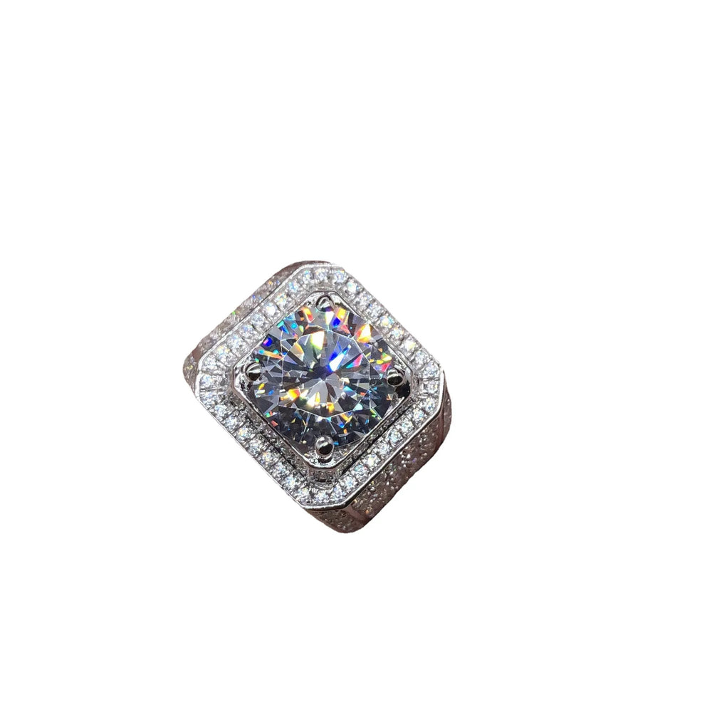 PT950 Platinum Four - Prong Men's Ring Inlaid with 5 - Carat High - Carbon Diamond - Fashionably Simple and Striking