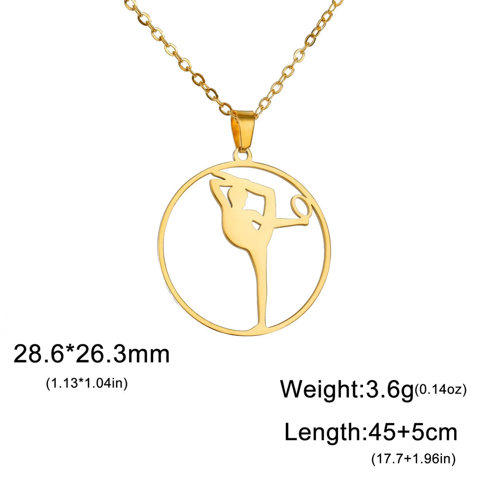 Gold Color Gymnast Girl Pendant Necklace for Women Stainless Steel Rhythmic Gymnastics Necklace Jewelry Gift 2025 Trendy
