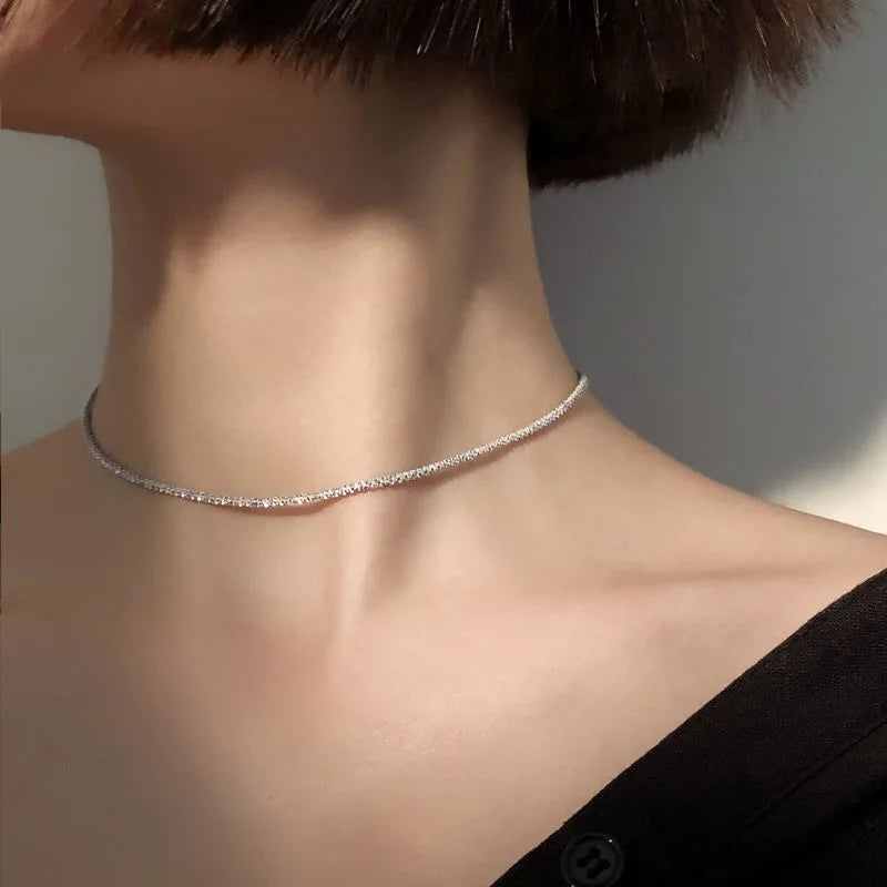 2024 Popular Silver Colour Sparkling Clavicle Chain Choker Necklace Collar For Women Fine Jewelry Wedding Party Birthday Gift