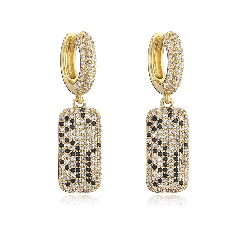 Leopard Print hoop Earrings rings necklace Fashion black white Cubic Zirconia women Geometric Jewelry set
