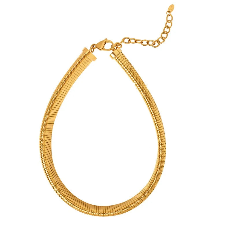 Stainless Stee Elastic Rasch Necklace Bracelet Set for Women Gold Plated Solid Metal Fine Gift