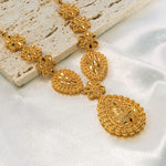 24K Gold Necklace and AU999 Gold Earrings Two-Piece Set, Elegant Water Drop Shape Wedding Jewelry for Women