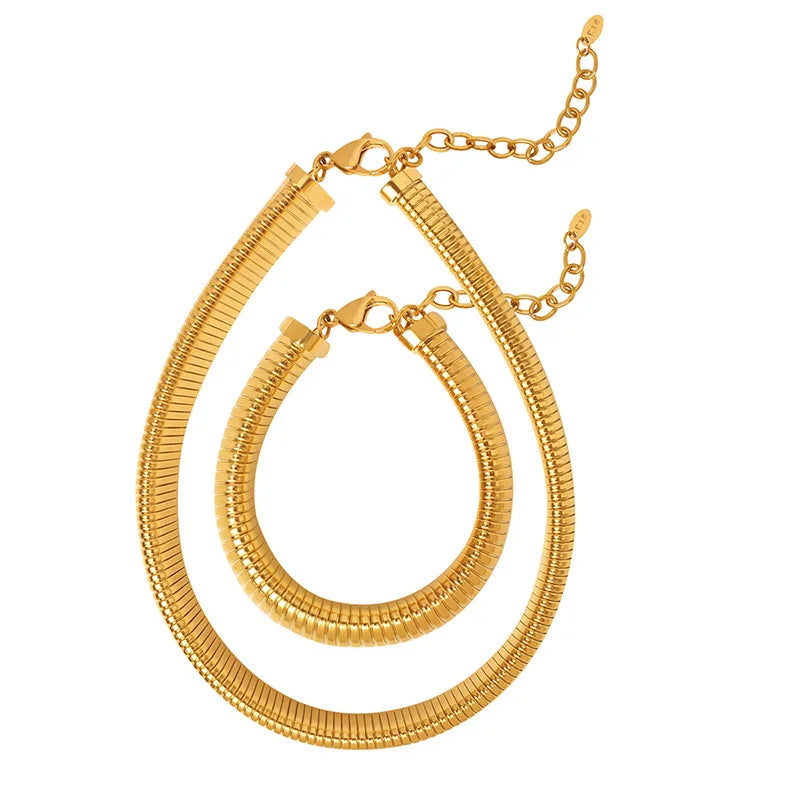 Stainless Stee Elastic Rasch Necklace Bracelet Set for Women Gold Plated Solid Metal Fine Gift