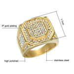 Hip Hop Iced Out Bling CZ Ring Male Gold Color Stainless Steel Zircon Geometry Rapper Rings for Men Fashion Jewelry Gift 2025