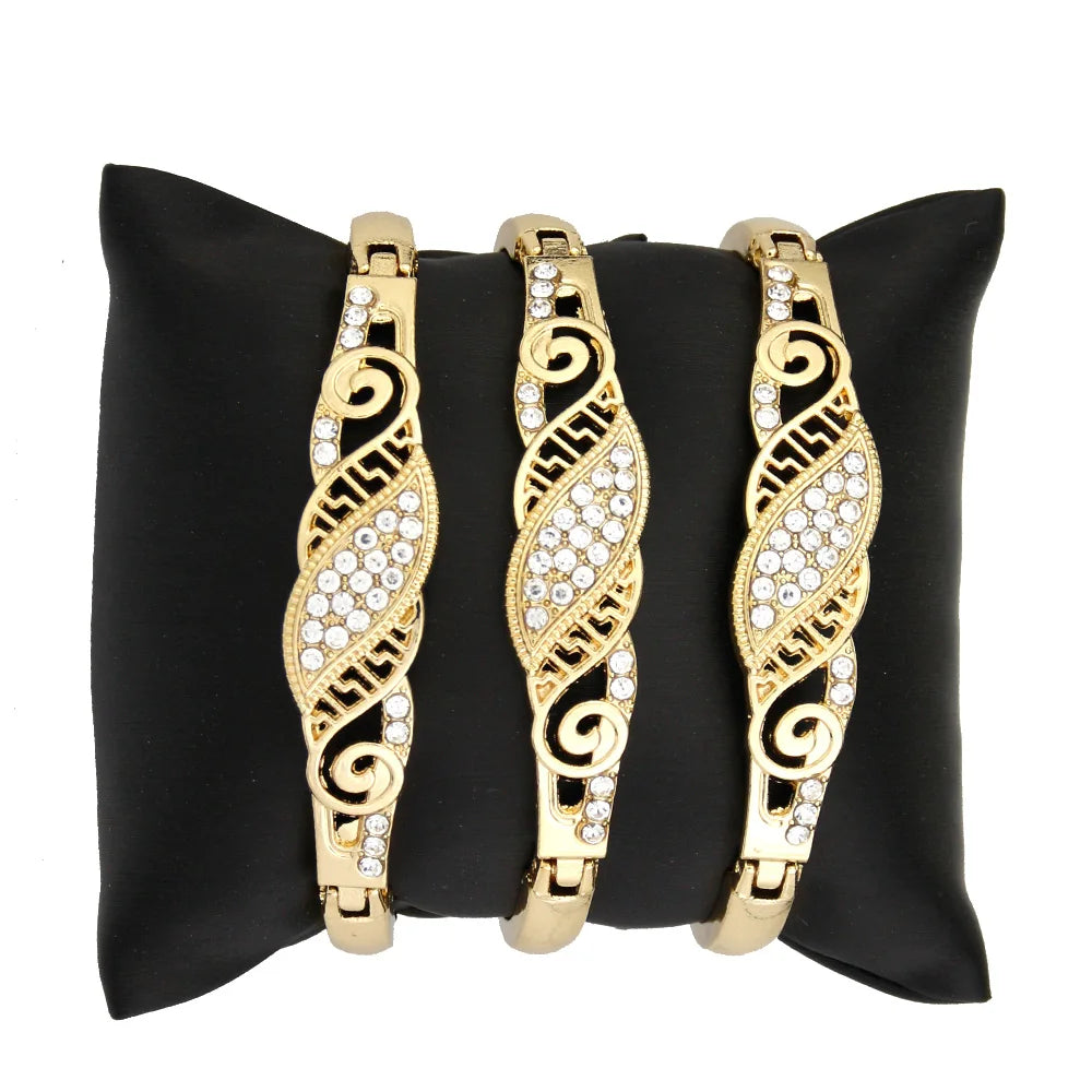 Arabic Thin Bracelet Sets Women Crystal Wrist Bangle Gold Color Bride Wedding Jewelry Morocco Bracelet Festival Gift