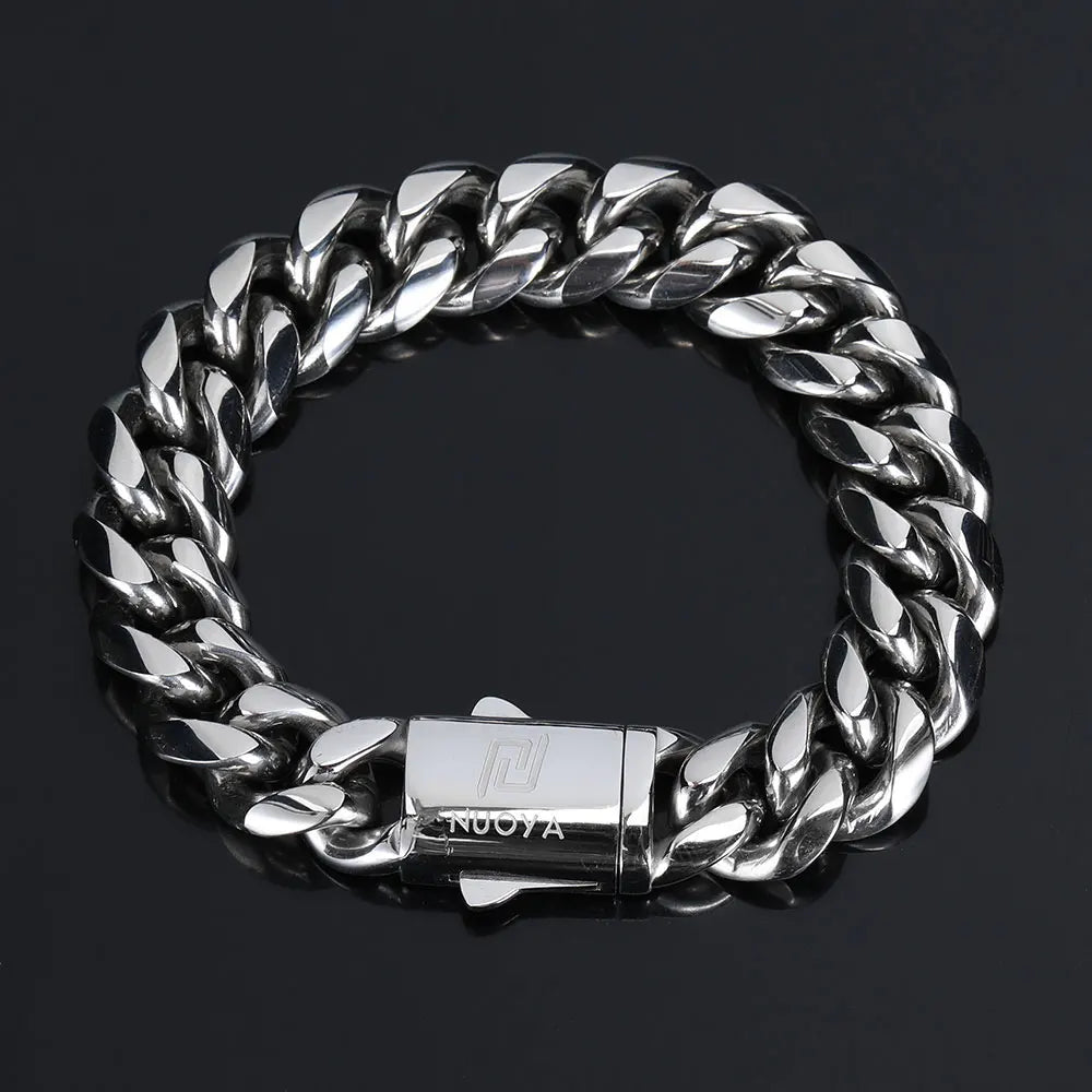 Hip Hop Rock Jewelry Free Custom Logo Name Miami Cuban Link Stainless Steel Bracelet For Men Drop Shipping