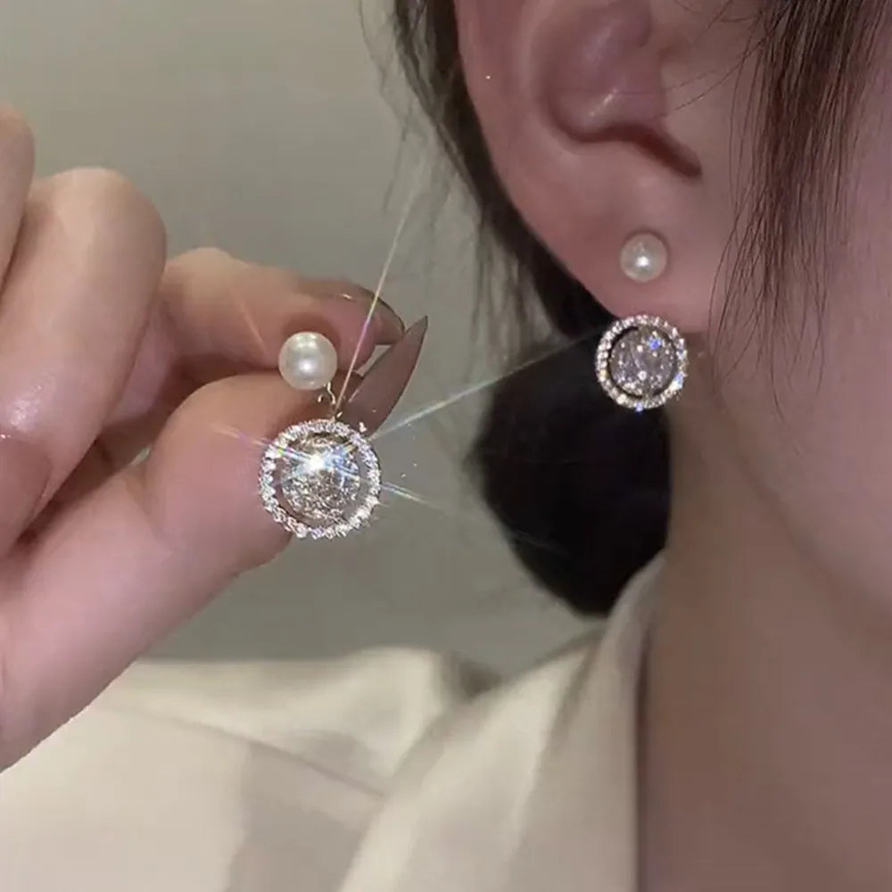 2025 New Inlaid Rhinestone Pearl Stud Earrings Women Personality Fashion Unique Design Earrings Wedding Jewelry Birthday Gift