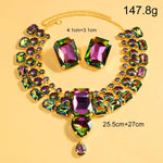 Colorful Exaggerate Necklace Earrings Set Chunky Accessories Geometric Rhinestone Nigerian Jewelry Set Wedding Gift