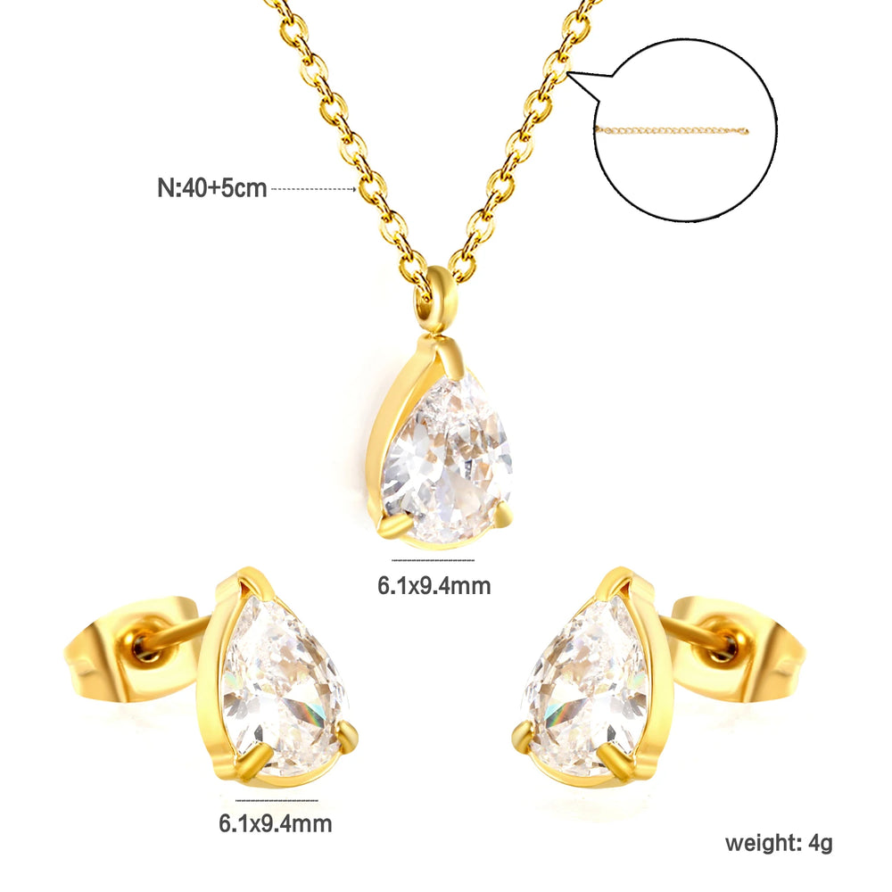 Bling Cubic Zirconia Necklace Earrings Set Stainless Steel Jewelry Woman/Girls Minimal joyas for Wedding Party 2025