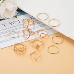 New Fashion Creative Geometric Leaf Wave Hollow Ring Set 11 Pcs for Women Men Simple Knuckle Ring Charm Wedding Party Jewelry