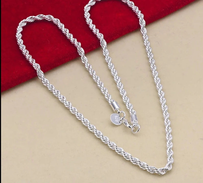 16-24inch for women men Beautiful fashion 925 Sterling Silver charm 4MM Rope Chain Necklace fit pendant high quality jewelry