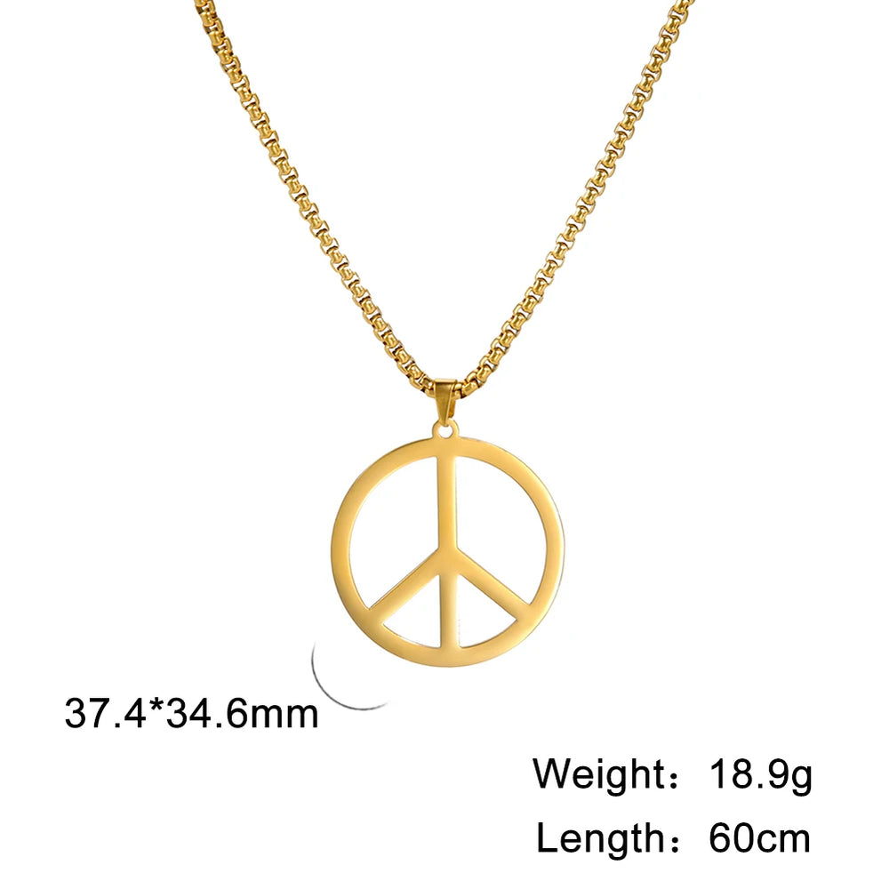 Cazador Stainless Steel 2025 Peace Sign Pendant Necklace for Men Gold Color Double Chain Necklace Jewelry Lover Gift Wholesale
