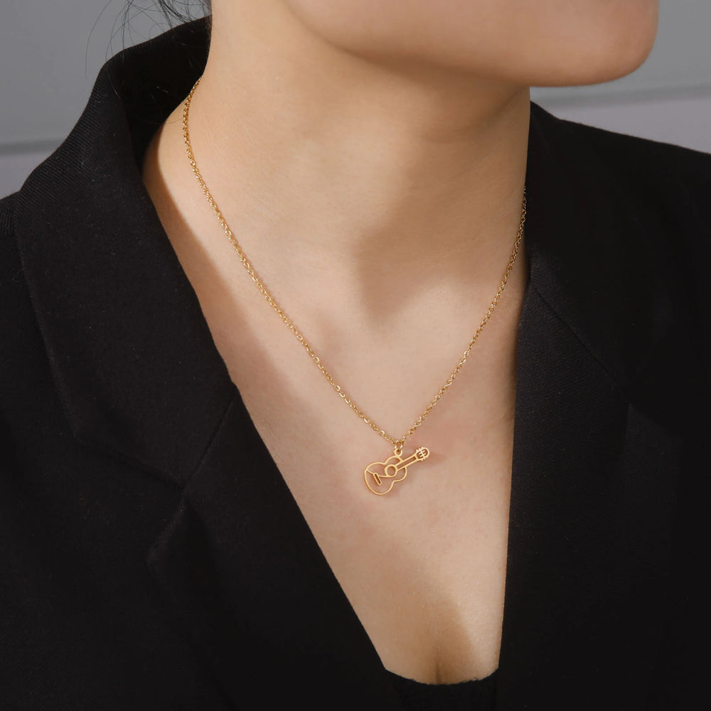 Stainless Steel Jewelry Musical Instrument Guitar Pendant Necklace for Women Men Chain Necklace Birthday Party Gift 2025