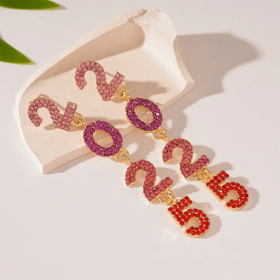 Women's Fashion Number 2025 Earrings Sparkling Rhinestone Drop Earrings Happy New Year Earrings for Party Banquet Ear Jewelry