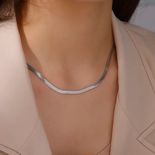 Gold Color Snake Chain Necklace for Women Men Stainless Steel Jewelry 2025 Trend Herringbone Chains Birthday Couple Gift