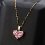 Fashion Cute Pink Heart Necklace Earrings Set Classic Niche Versatile Simple Wedding Clavicle Chain