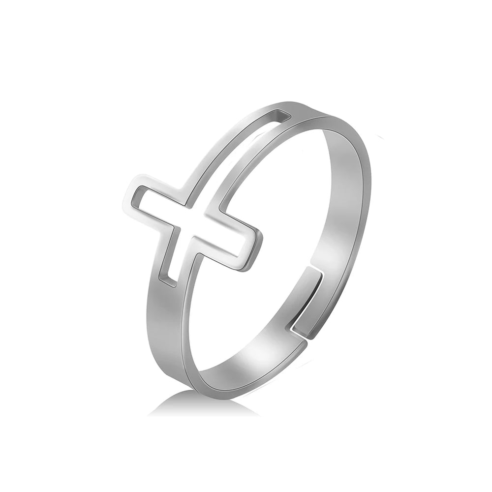 2025 Trend Cross Ring Gold Color Open Finger Rings for Women Christian Jesus Stainless Steel Jewelry Friends Gifts New