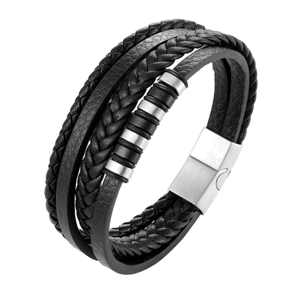 A range of exquisite luxury accessories with this high-quality men's fashion gift. Crafted from genuine black leather, these bracelets offer a unique combination of style and versatility. Perfect for those who appreciate a touch of wild handsomeness, these DIY bracelets make for a truly remarkable gift.