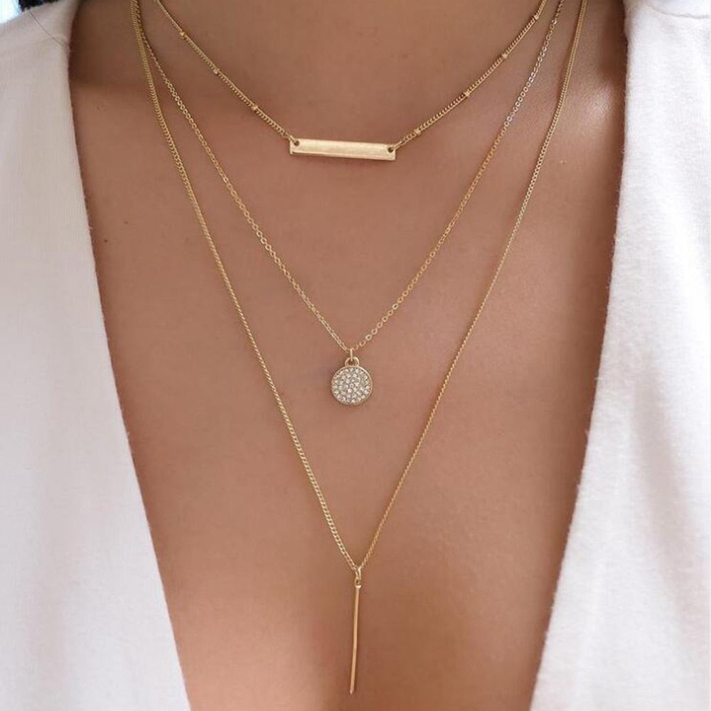 Bohemia Multilayer Moon Gold Color Pendant Necklace