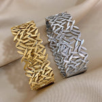 316L Stainless Steel Leaves Wide Chunky Bangles Bracelets for Women Unique Design Wrist Bracelet Waterproof Jewelry