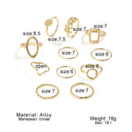 New Fashion Creative Geometric Leaf Wave Hollow Ring Set 11 Pcs for Women Men Simple Knuckle Ring Charm Wedding Party Jewelry