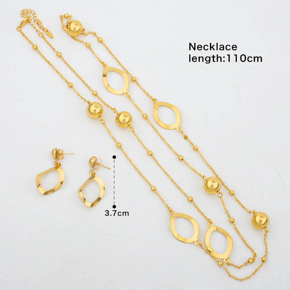 Gold Color Jewelry Set Fashion Long Chain Necklace Stud Earings Set African Bride Jewelry For Women Wedding Party Gifts