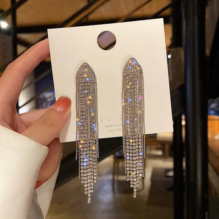 New Fashion White Square Rhinestone Zircon Double Pendant Gold Color Earrings for Women Unique Design Girls Trend Jewelry Gift