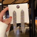 New Fashion White Square Rhinestone Zircon Double Pendant Gold Color Earrings for Women Unique Design Girls Trend Jewelry Gift